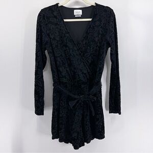 Revolve Saylor Black Burnout Velvet Floral Long Sleeve Romper Small